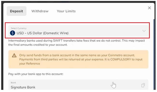 Paano Magdeposito/Mag-withdraw ng USD sa Coinmetro